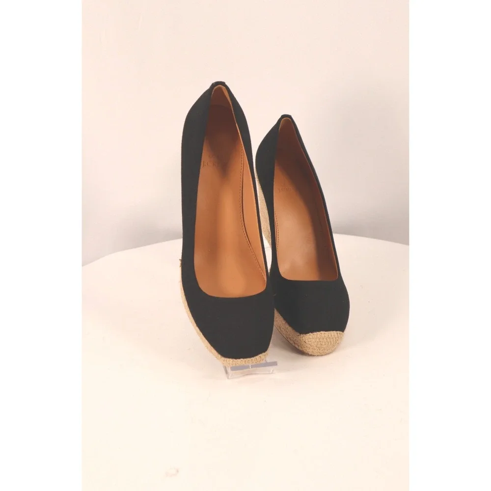 J‎ Crew Women's Canvas espadrille Wedge Black- Size 7.5